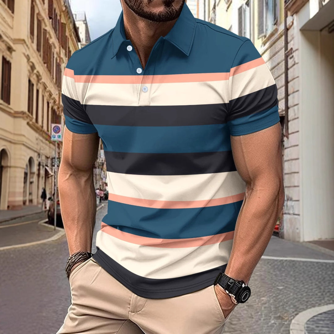 EB | V-Ausschnitt Button Business Stripe Vielseitiges T-Shirt