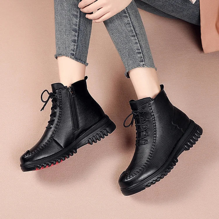 EB | Damen Warme Leder Martin Stiefel