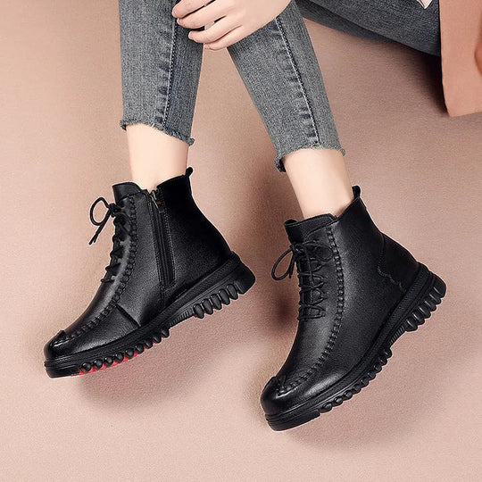 EB | Damen Warme Leder Martin Stiefel