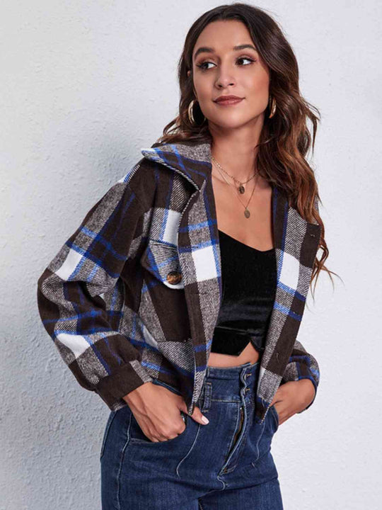 EB | Karierter Knopf-Front-Jacke mit Taschen