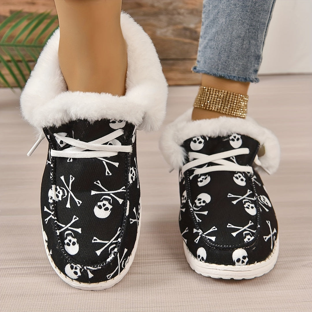 Schnürschuhe Mit Totenkopfdruck Und Plüschfutter Mia EB