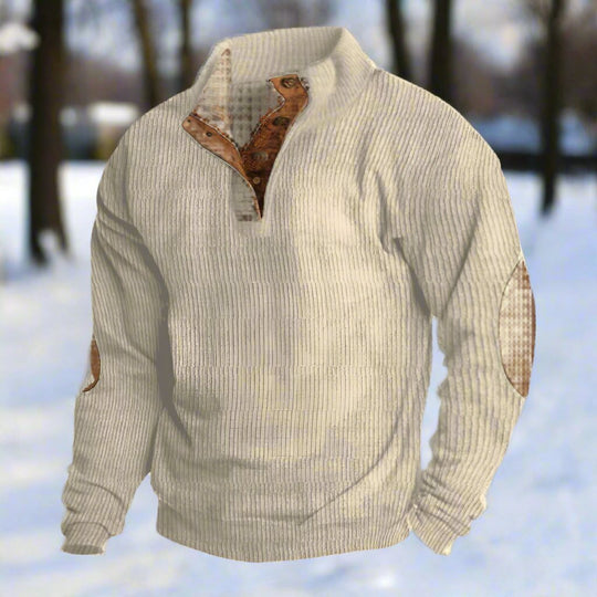 EB | Niccolò Gerippter Stehkragenpullover Wildleder Ellbogenpatches Pullover