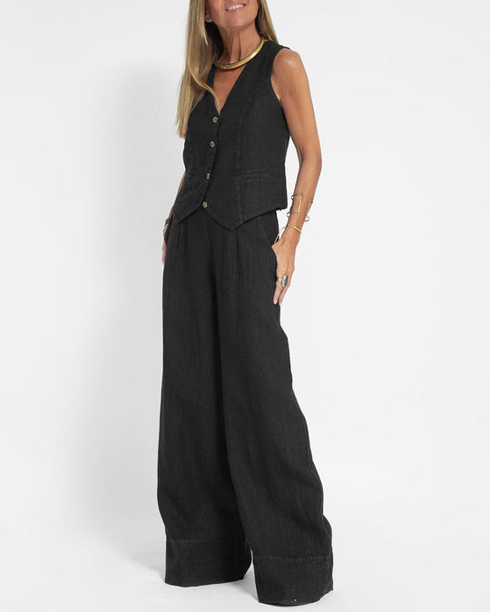EB | Elegantes 2-Teiliges Set Leinen Weite Hose & Weste