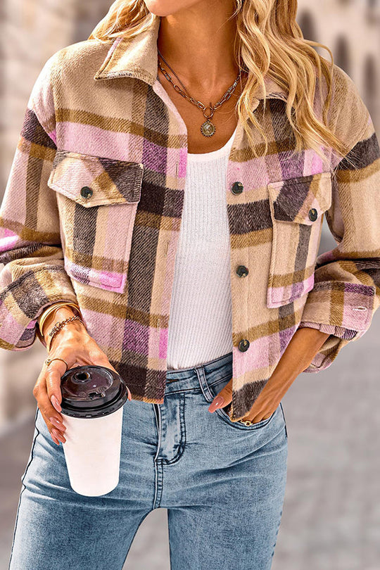 EB | Pocket Fashion Casual Cropped Damen Karierte Jacke