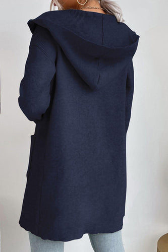 EB | geripptes offen-front Cardigan mit Kapuze und Taschen