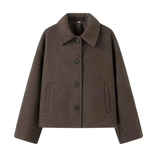 EB | Braune Übergroße Jacke mit Reverskragen und Knöpfen