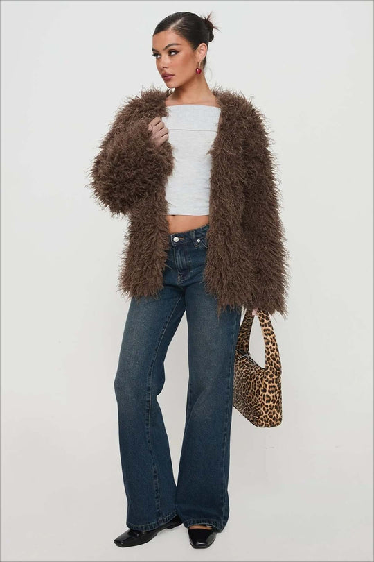 EB | Fluffy Brown Faux Fur Übergroße Jacke