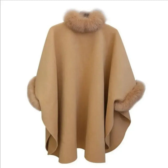 EB | Cape-Jacke - eleganter Damen-Cape mit Kunstpelz-Besatz