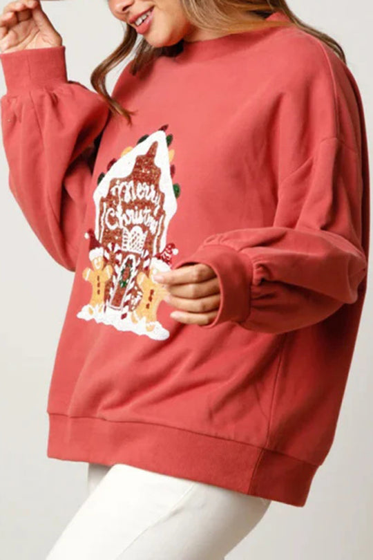 EB | Weihnachts Süßigkeitenhaus Pailletten Lässiger Lockere Pullover