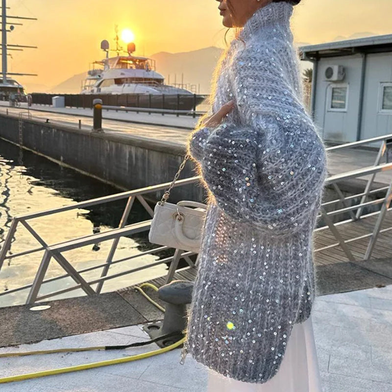EB | Strick-Cardigan mit Glitzer-Pailletten