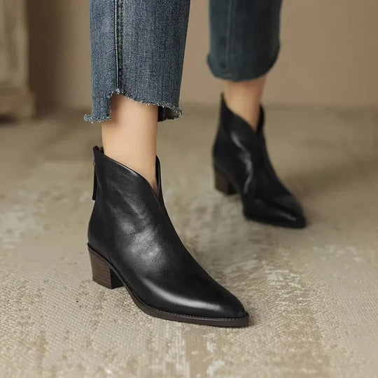 EB | Stiefeletten Echtes Leder Spitzenzehen Mid Blockabsatz Elegante Passform