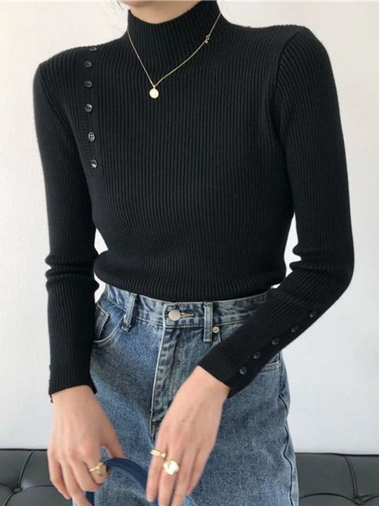 EB | Eleganter Pullover mit Zierknöpfen und Stehkragen