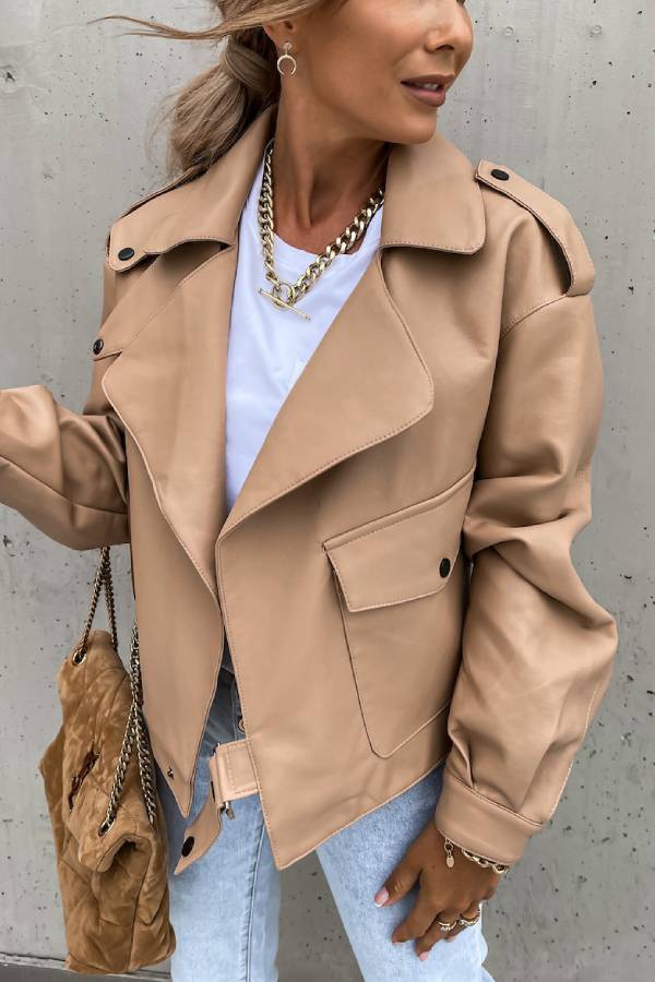 EB | Leder Revers Taschen Britischer Stil Kurzjacke
