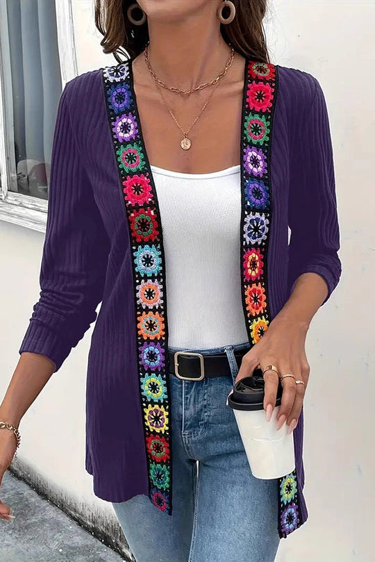 EB | Strickjacke mit Blumenrand und langen Ärmeln