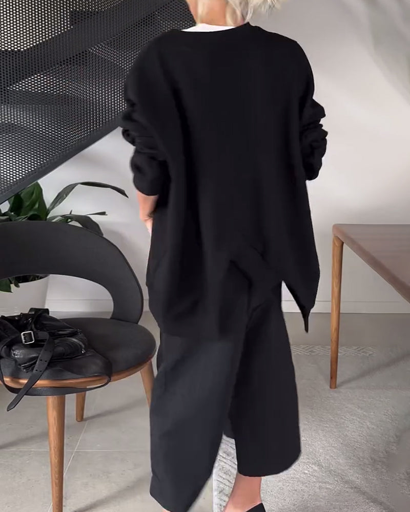 EB | Sweatshirt mit Rundhalsausschnitt und Schlitz In Unifarbe