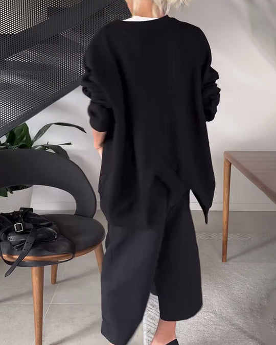 EB | Sweatshirt mit Rundhalsausschnitt und Schlitz In Unifarbe