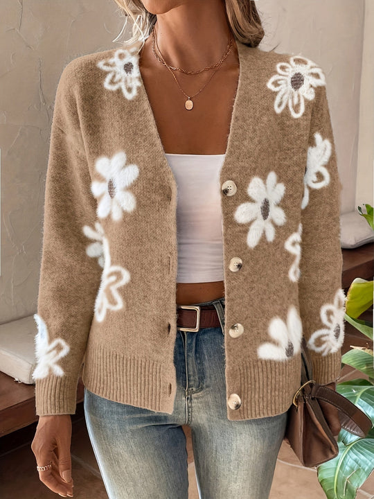 EB | Weiche Strickjacke mit Blumenmuster Acryl Wärme und Stil