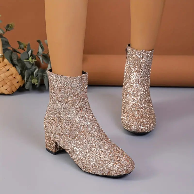 EB | Damen Glitzer Absatzstiefeletten