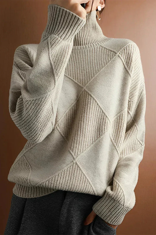 EB | Pullover - Damen Diamant Strick Rollkragenpullover