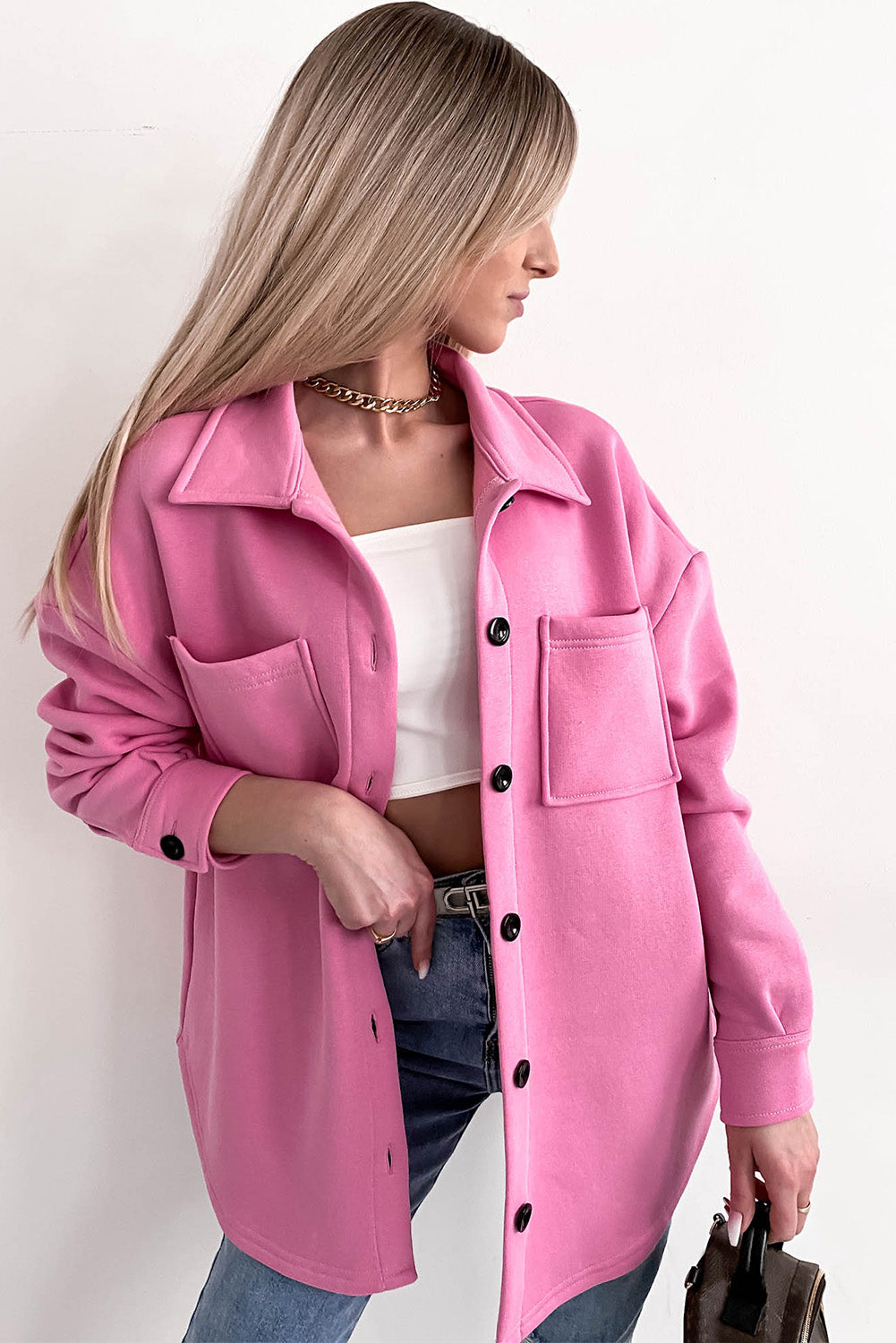 EB | Oversized Hemdbluse mit Großen Taschen Polyester Minimalistisch und Stilvoll