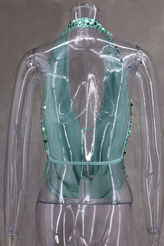 EB | Tiefer V-Ausschnitt mit Pailletten, sexy Neckholder-Kleid