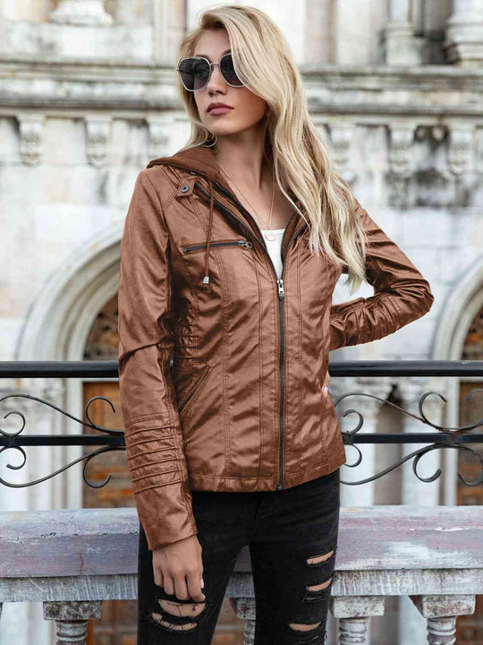EB | PU-Jacke mit Kapuze und durchgehendem Reißverschluss