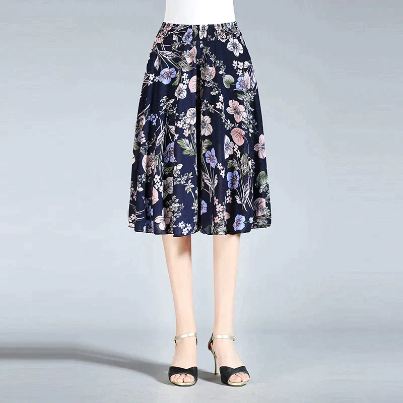 EB | Damen Chiffon Culottes mit Breiten Beinen und Hoher Elastischer Taille