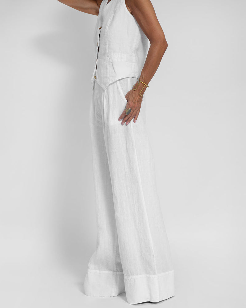 EB | Elegantes 2-Teiliges Set Leinen Weite Hose & Weste