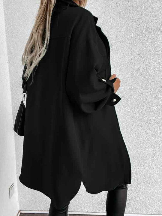 EB | lange Hemdbluse mit Knöpfen, Wollkragen und Revers