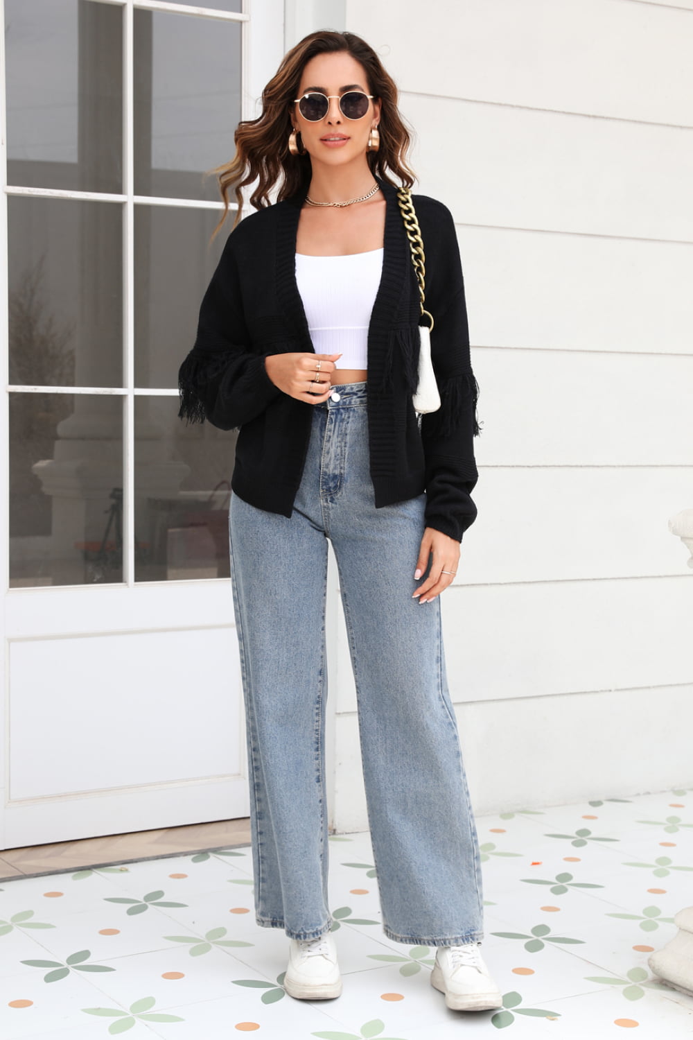 EB | Fransenbesatz Offene Vorder-Cardigan