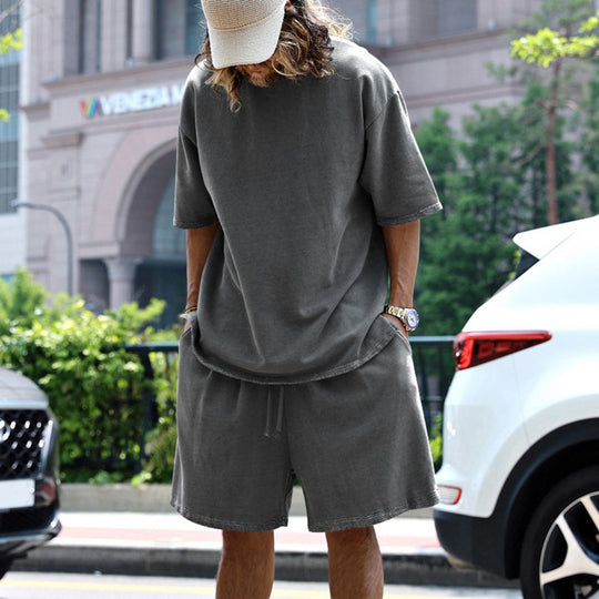 EB | Lockeres T-Shirt Shorts einfarbiges Set