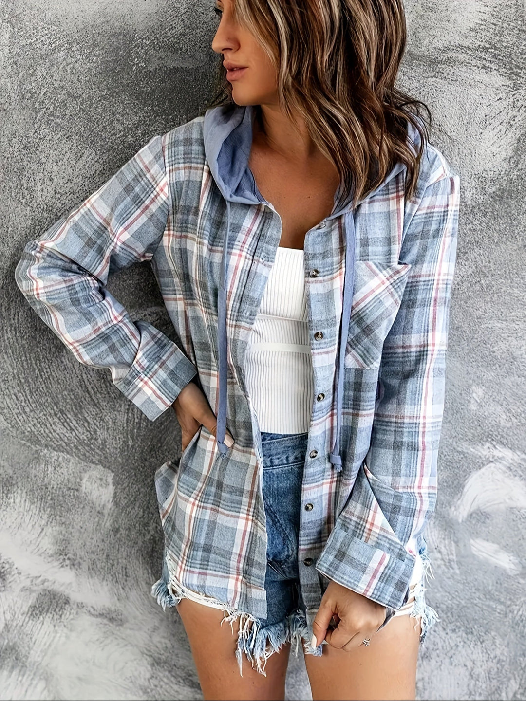 EB | Karierte Jacke mit Kapuze Baumwolle und Polyester Leger und Komfortabel