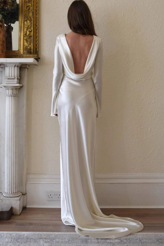 EB | Pearl Eden Satin Rückwärtig Offene Cowl Neck Gown Maxi Kleid