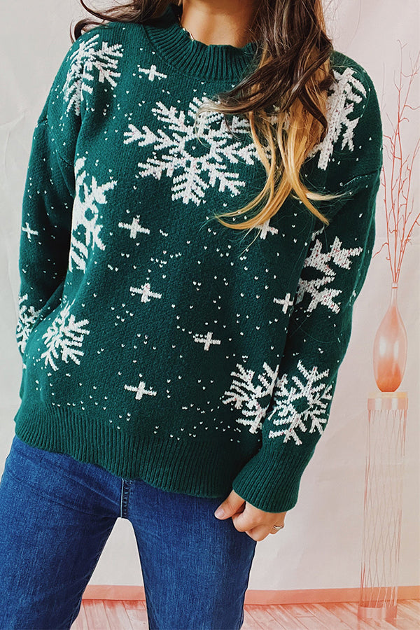 EB | Weihnachtsmuster Gestrickter Rundhalsausschnitt Langarmpullover