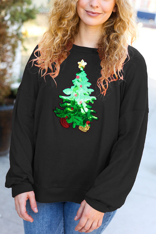 EB | Weihnachtsbaum Feiertag Pailletten Freizeit Locker Sweatshirt
