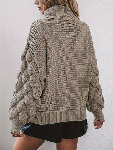 EB | Strickpullover mit Hohem Kragen Weich und Elegant Einzigartige Ärmel