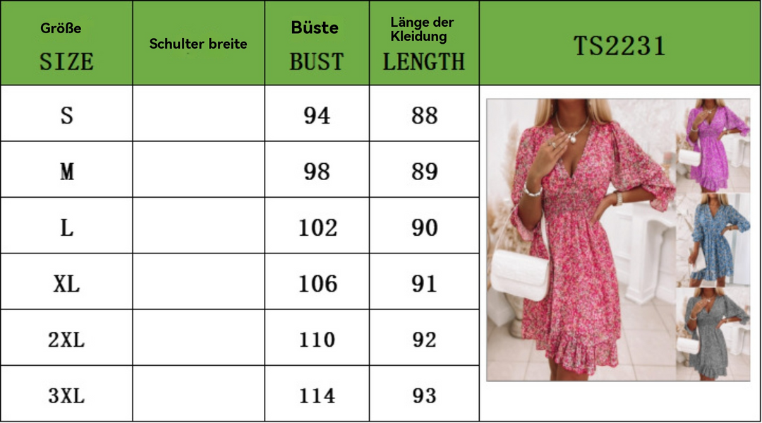 EB | Mittellanges Kleid mit V-Ausschnitt und böhmischem Print für Damen