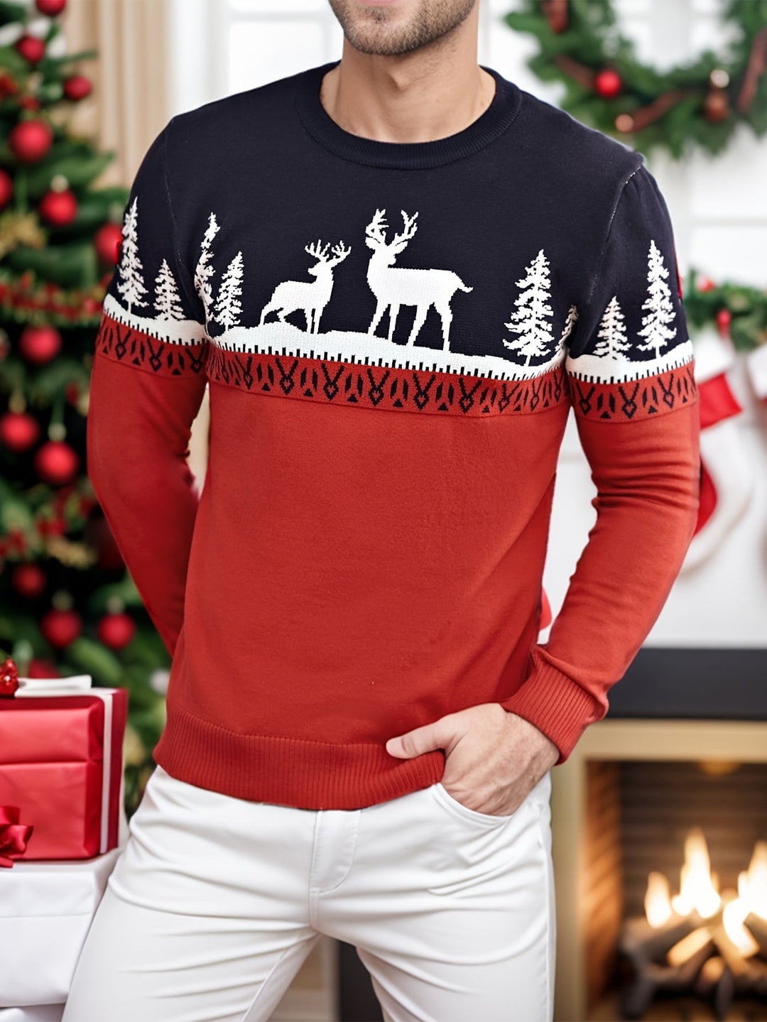 EB | Weihnachtsstrickjacke mit Rentiermotiv Baumwolle Festlich