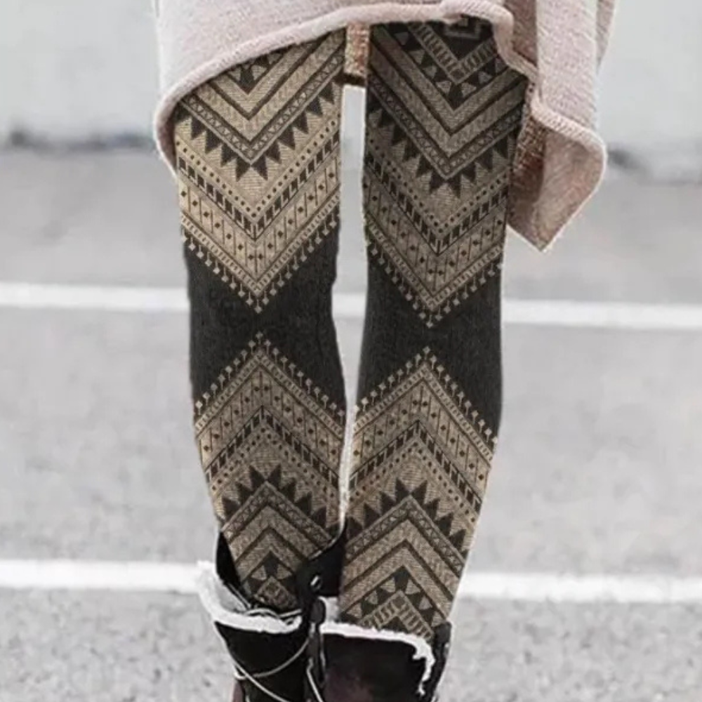 EB | Leggings Enganliegend Weicher und Atmungsaktiver Strick Geometrisches Muster Vollständig Länglich
