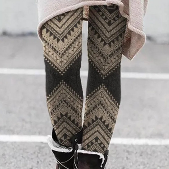 EB | Leggings Enganliegend Weicher und Atmungsaktiver Strick Geometrisches Muster Vollständig Länglich