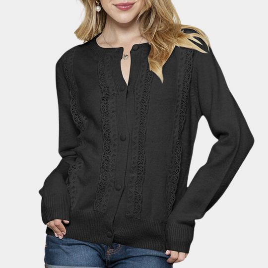 EB | Strickcardigan Spitzenkante und Knopfleiste Eleganter Stil