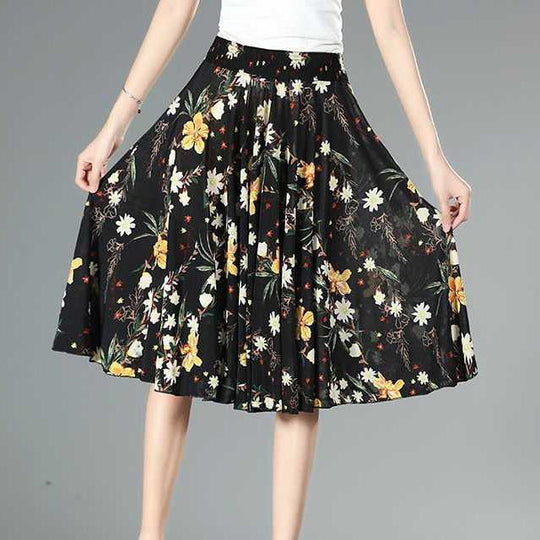 EB | Damen Chiffon Culottes mit Breiten Beinen und Hoher Elastischer Taille