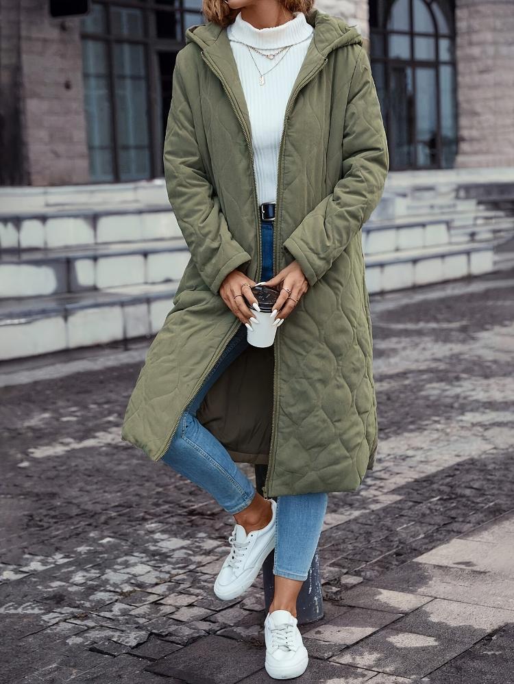 EB | Kapuzen-Daunenjacke für Damen - lange gep quiltete Jacke