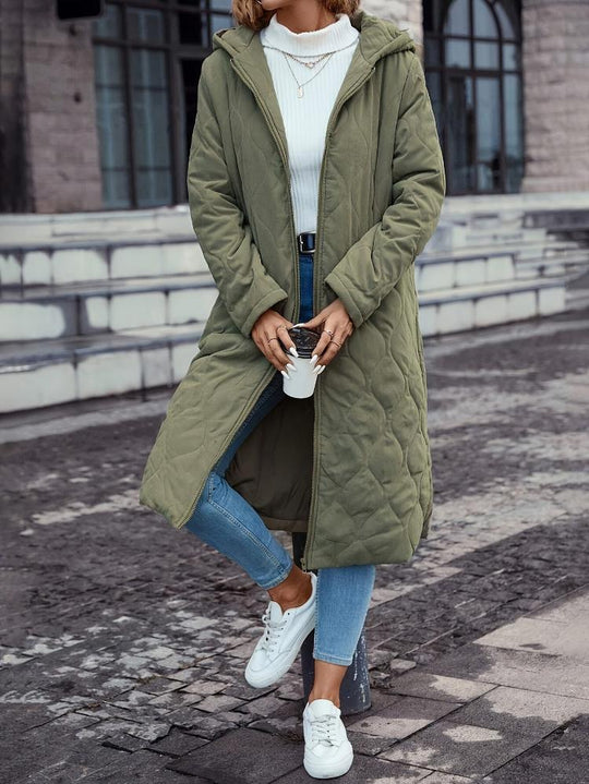 EB | Kapuzen-Daunenjacke für Damen - lange gep quiltete Jacke