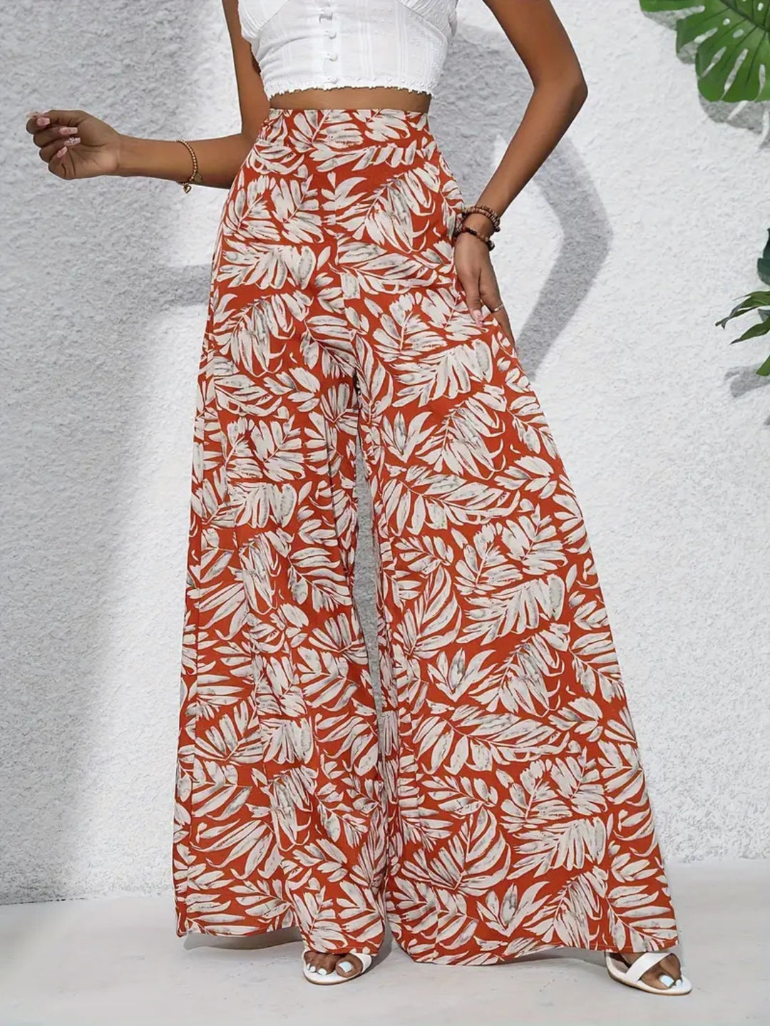 EB | Bedruckte Freizeithose mit hoher Taille und weitem Bein