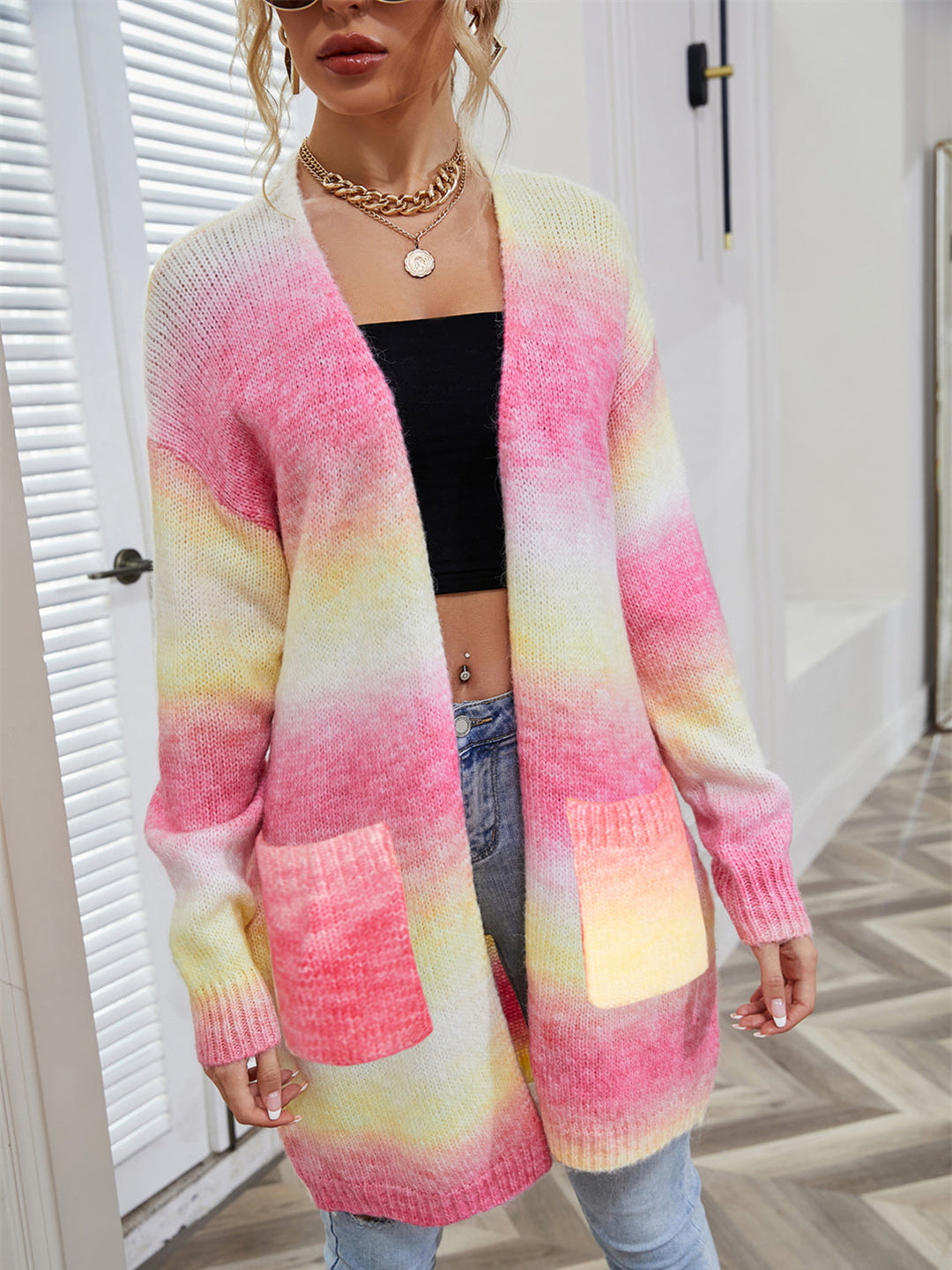 EB | Engel Flügel Vollgröße Gefütterte Offene Vorderansicht Gradient Cardigan