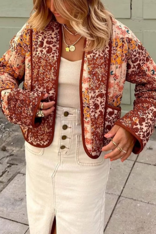 EB | Lässige kurze Strickjacke gesteppte Baumwolljacke
