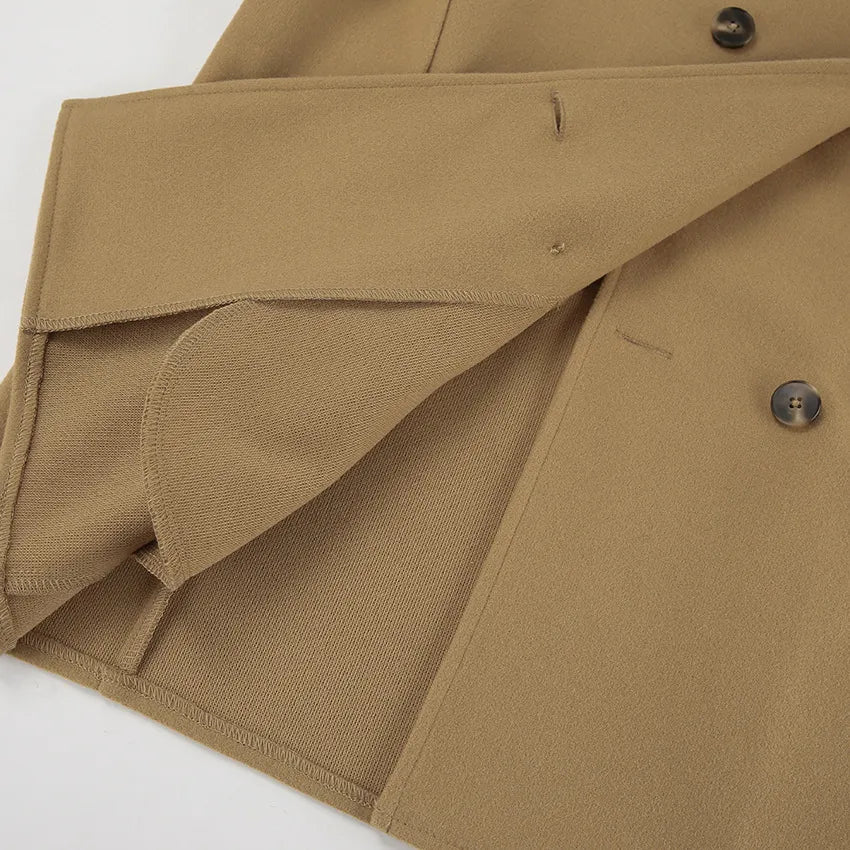 EB | elegante braune Wolljacke mit doppelter Knopfreihe, halblang