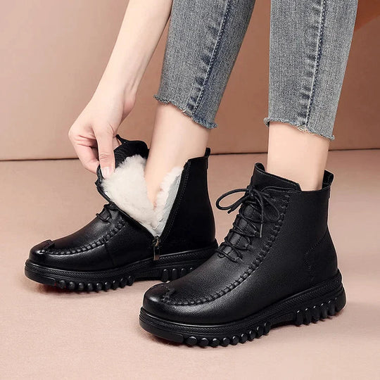EB | Damen Warme Leder Martin Stiefel