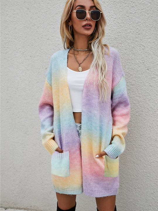 EB | Engel Flügel Vollgröße Gefütterte Offene Vorderansicht Gradient Cardigan